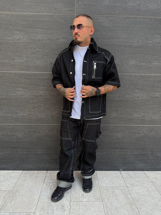 Completo Jeans Uomo Taglie Forti Cnt Carpenter Black